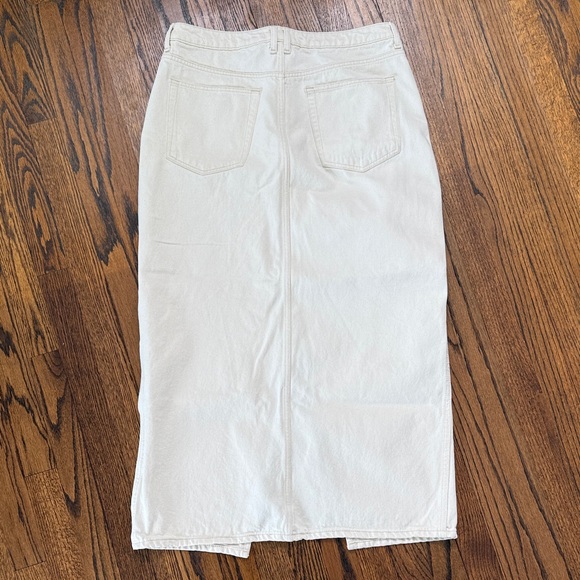 B25 MNG Mango Women XL Cream Maxi Skirt Jean Skort Slit Front Hem - Picture 4 of 5